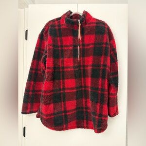 Red and Black Plaid Fleece Pullover XL
